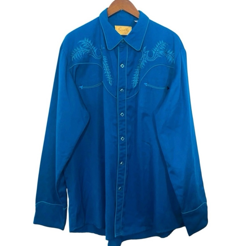 Scully Men’s Blue Embroidered Pearl Snap Long Sleeve Western Shirt Size XL